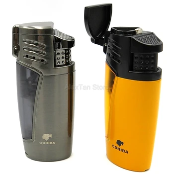 

COHIBA Luxury Metal Windproof Cigar Cigarette Lighter 3 Torch Jet Flame Refillable Lighters With Cigar Punch