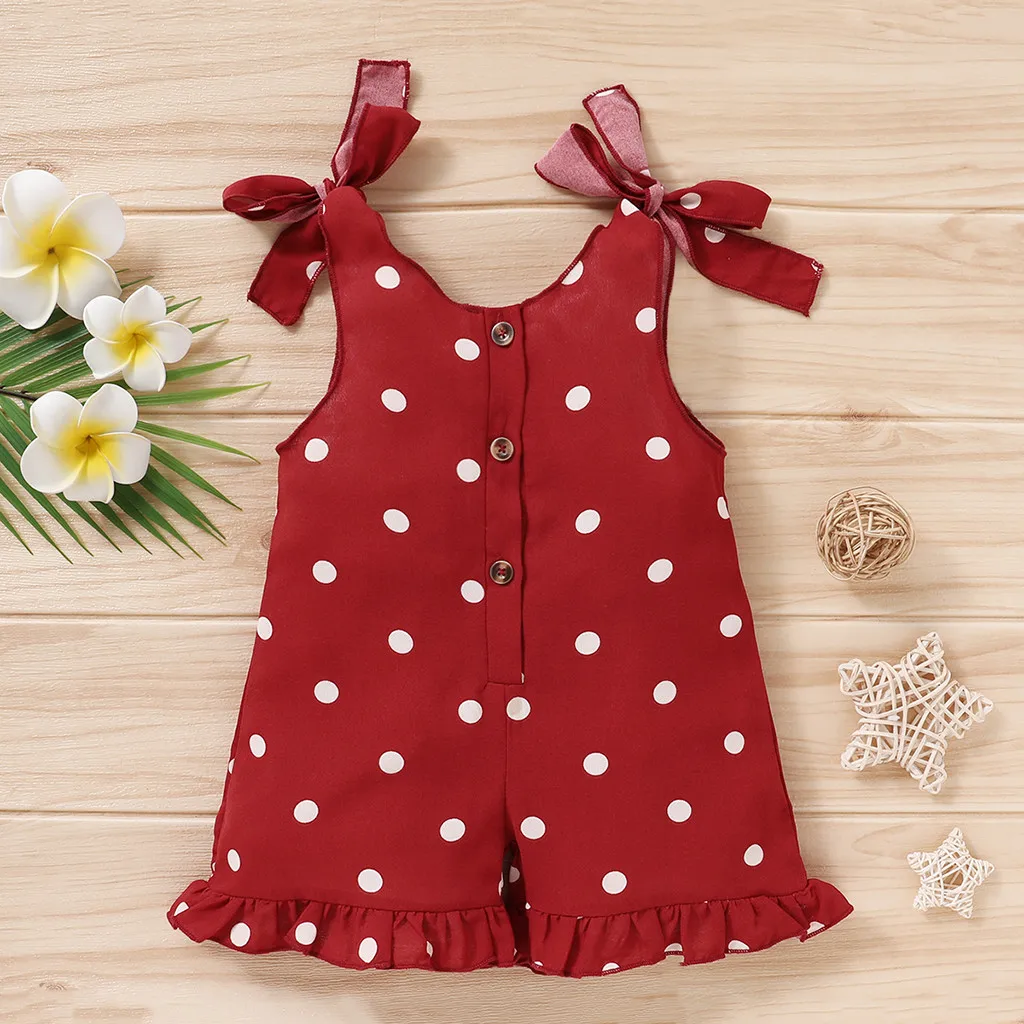 

2021 Children Ruffles Suspender Romper Newborn Baby Girl Outfits Infant Baby Girls Sleeveless Dot Print Jumpsuit Clothes 1-4Y