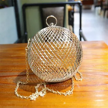 

Hollow Metal Ball Shoulder Bag Cages Women Round Clutch Bag Evening Ladies Luxury Wedding Party Bags Cross Body Purse