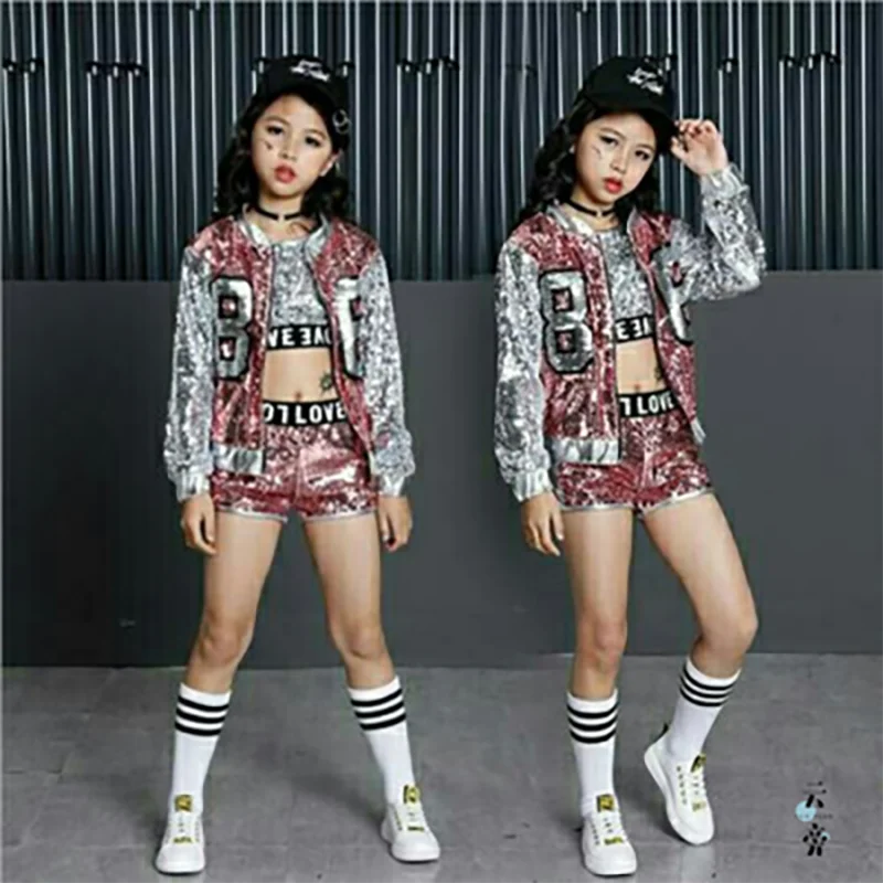 Girls Modern Jazz Dress Short Sleeved Shorts Jacket Set Children S Hip Hop Dance Dress Party Show Clothes With Sequins Aliexpress