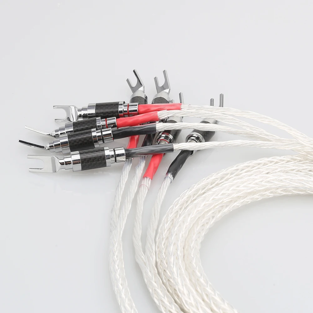 Pair 8Cores Twisted Silver Plated Audiophile speaker cable hifi speaker cable with carbon fiber spa