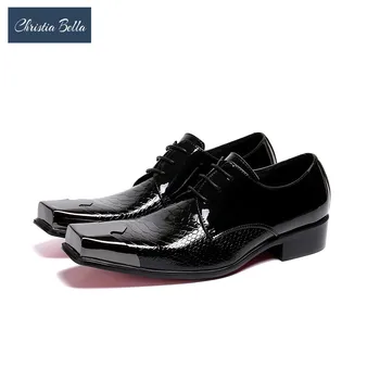 

Christia Bella Fashion Metal Square Toe Men Dress Shoes Business Oxford Leather Shoes Wedding Party Lace Up Men Shoes Plus Size