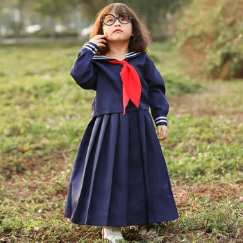 

Girls Sailor Uniform Sweet Kids Performance Stage Wear long Sleeve Children Japanese Style Navy Dress School Uniform