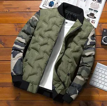 

Helisopus Mens Winter Bomber Jacket and Coats Camouflage Patchwork Parkas Thick Warm Overcoat Male Plus Size