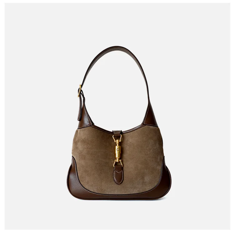 2020 Autumn New Retro Color Matching Suede Leather Handbags Single Shoulder Handbags Underarm Bags