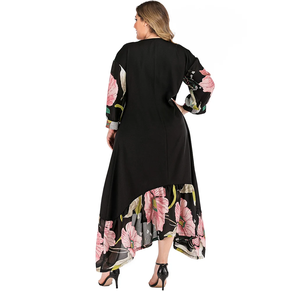 Seluxu осеннее женское платье большого размера женское платье с цветочным принтом с длинным рукавом и круглым вырезом элегантное платье большого размера