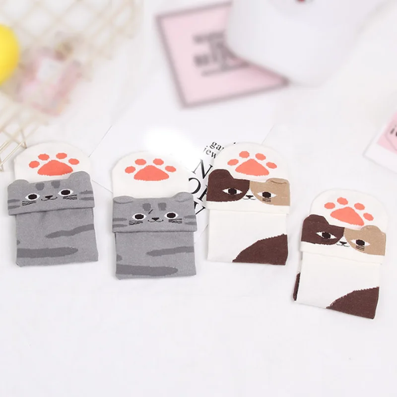 Популярные зимние носки с милым рисунком кота и лапы милые хлопковые женские