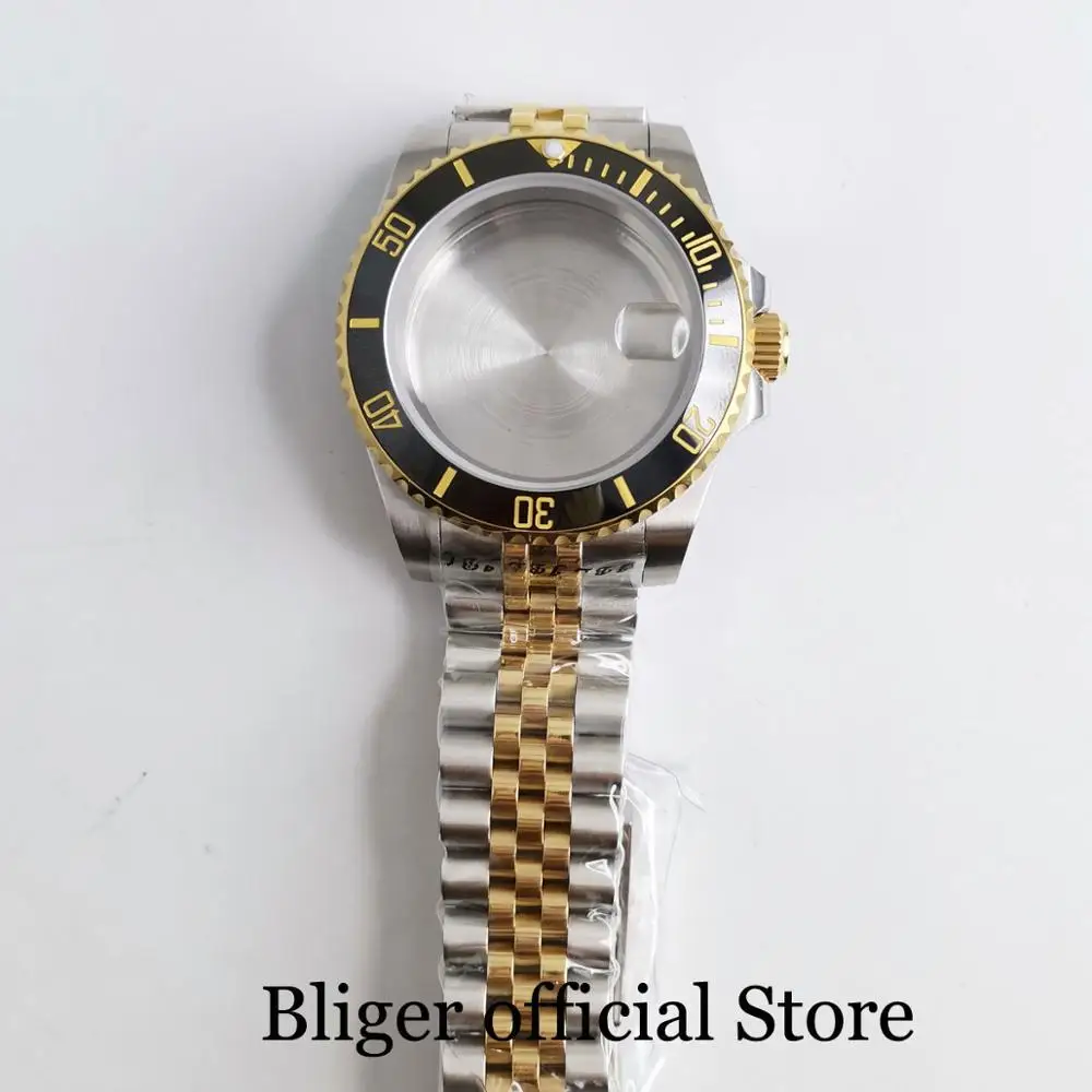 

Gold Coated 40mm Watch Case with Bezel Insert + Watch Jubilee Band Fit ETA 2836 MIYOTA Movement