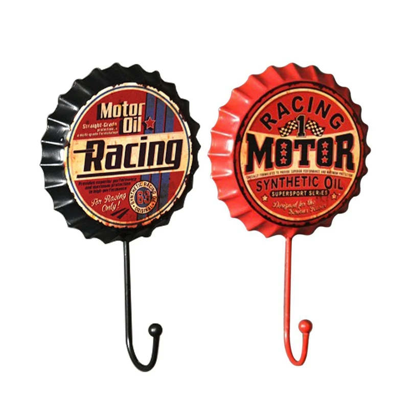 

2 Pcs New Retro Creative Beer Cover Hook: Room Clothes Hook Home Wall Crafts Iron Decoration Wall Decoration Pendant, 1 Pcs "Mot