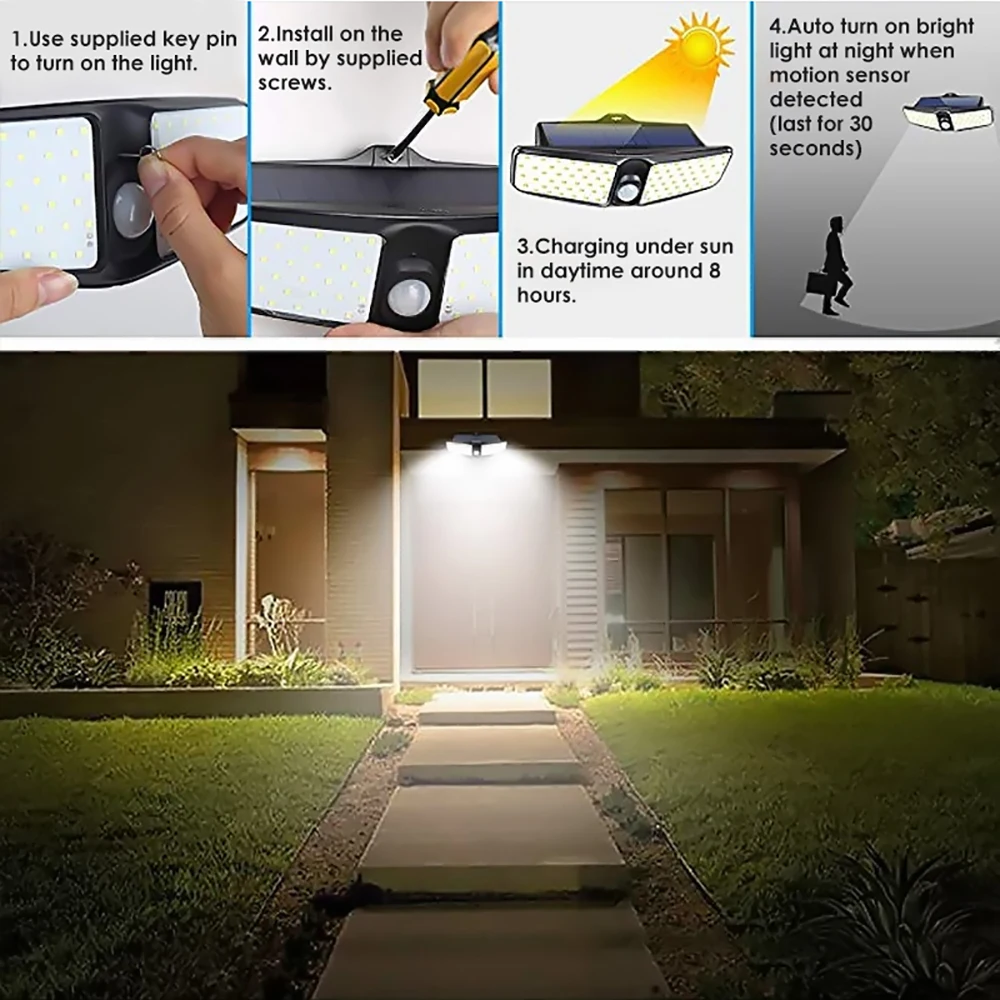 124 PCS Mpow 100 LEDS Solar Light Outdoor Motion Sensor Lamp IP65 Waterproof Security Sunlight Wireless Wall Lamp For Garden (6)