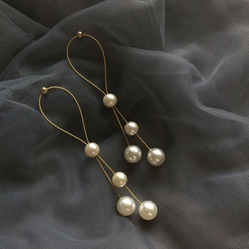 

HUANZHI Korean 2019 S925 Needle New Imitation Pearls Tassel Long Drop Earrings for Women Girls Party Vacation Wedding