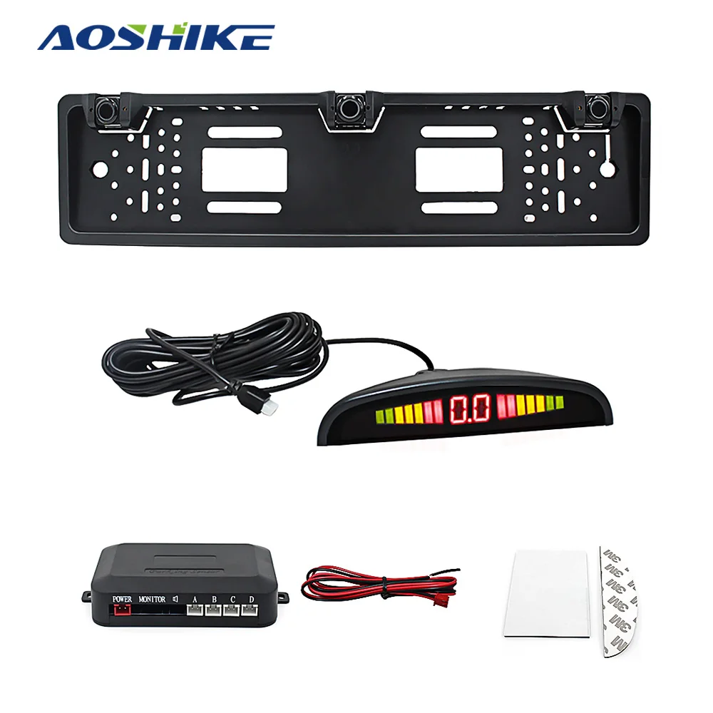 

AOSHIKE Car Parking Sensor Kit 3 Sensor Reversing Radar European License Plate Camera Front Back Electromagnetic Monitor System