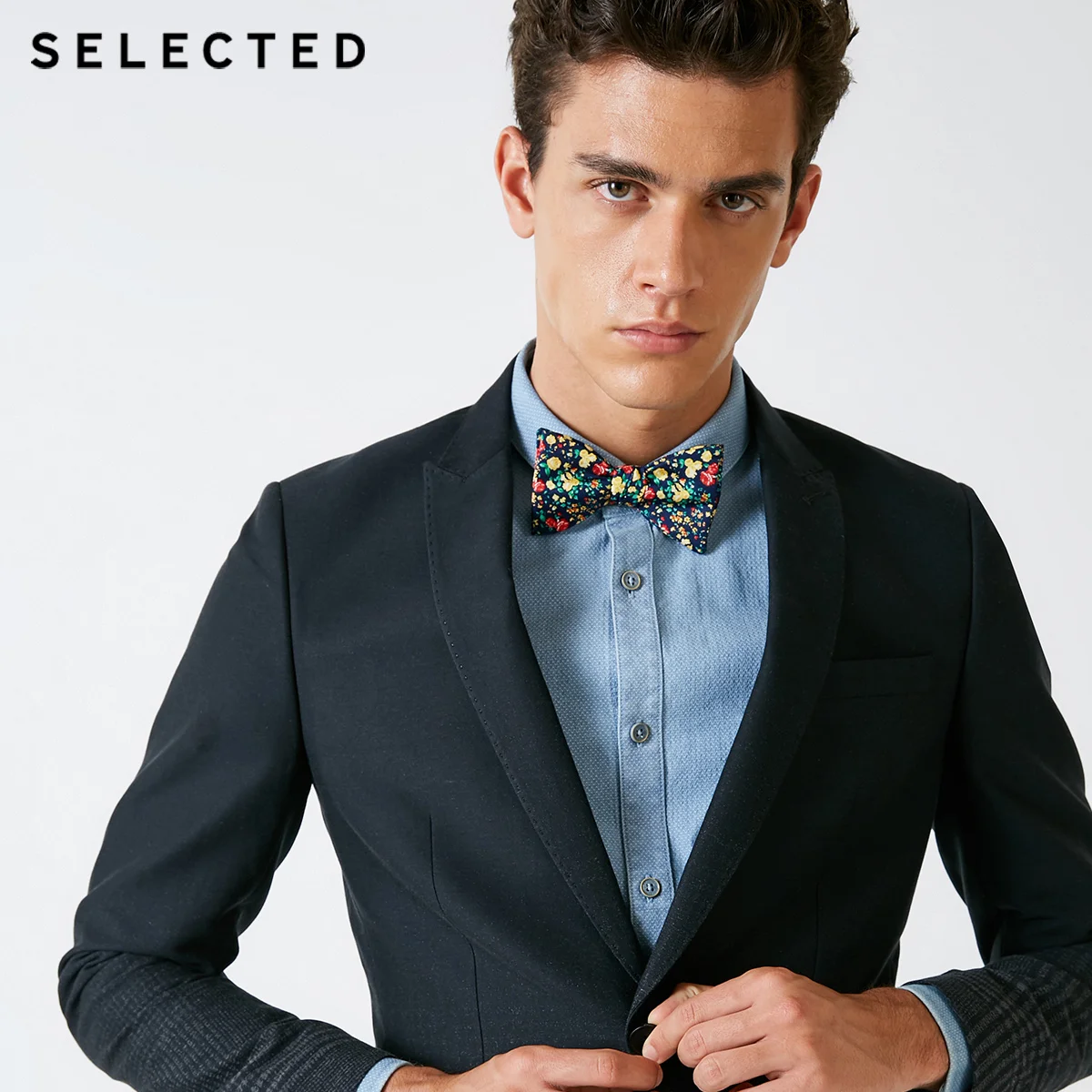 

SELECTED Men's 100% Cotton Closure Collar Slim Fit Plaid Suit Jacket S|418308505