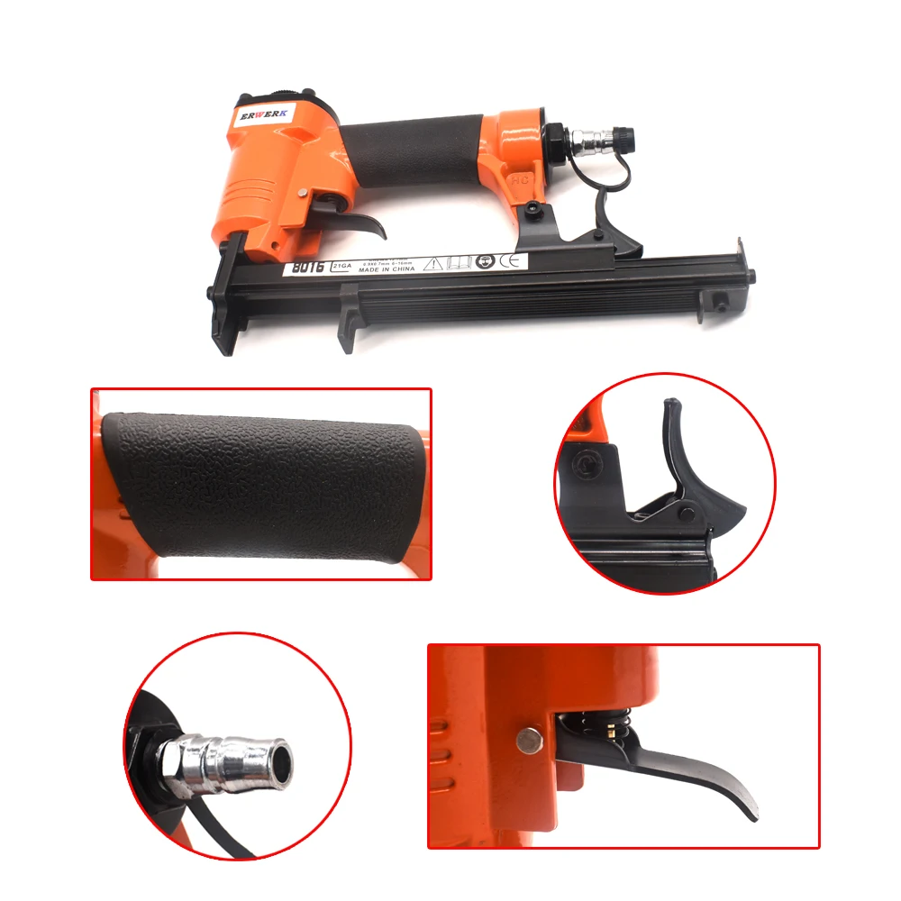 21GA 8016 Pneumatic Air Stapler Nailer Fine Stapler Gun For Furniture Nailer Gun 6-16mm Woodworking Pneumatic Air Power Tool 5