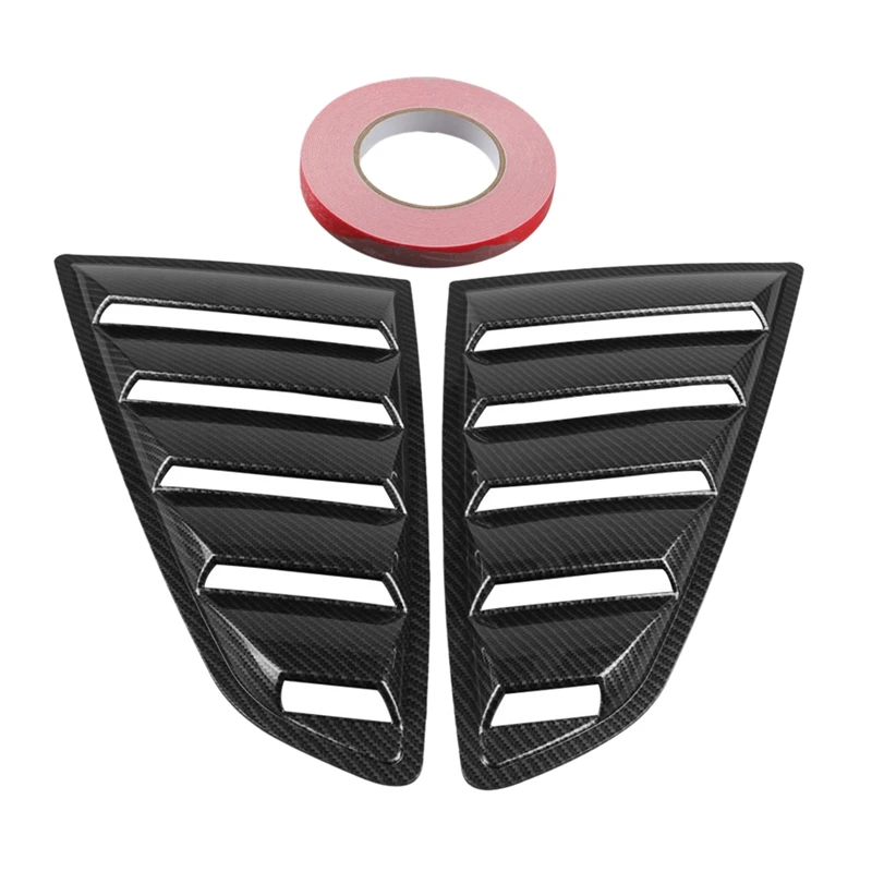 2Pcs Carbon Fiber Look Style 1/4 Quarter Car Side Window Scoop Cover Five Slot Open Louvers Cover Vent for Mustang