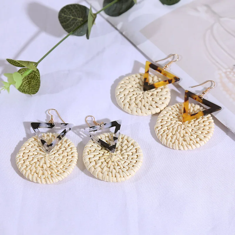 Ins Европа и Америка Ретро ручной работы геометрические Ротанговые серьги женские
