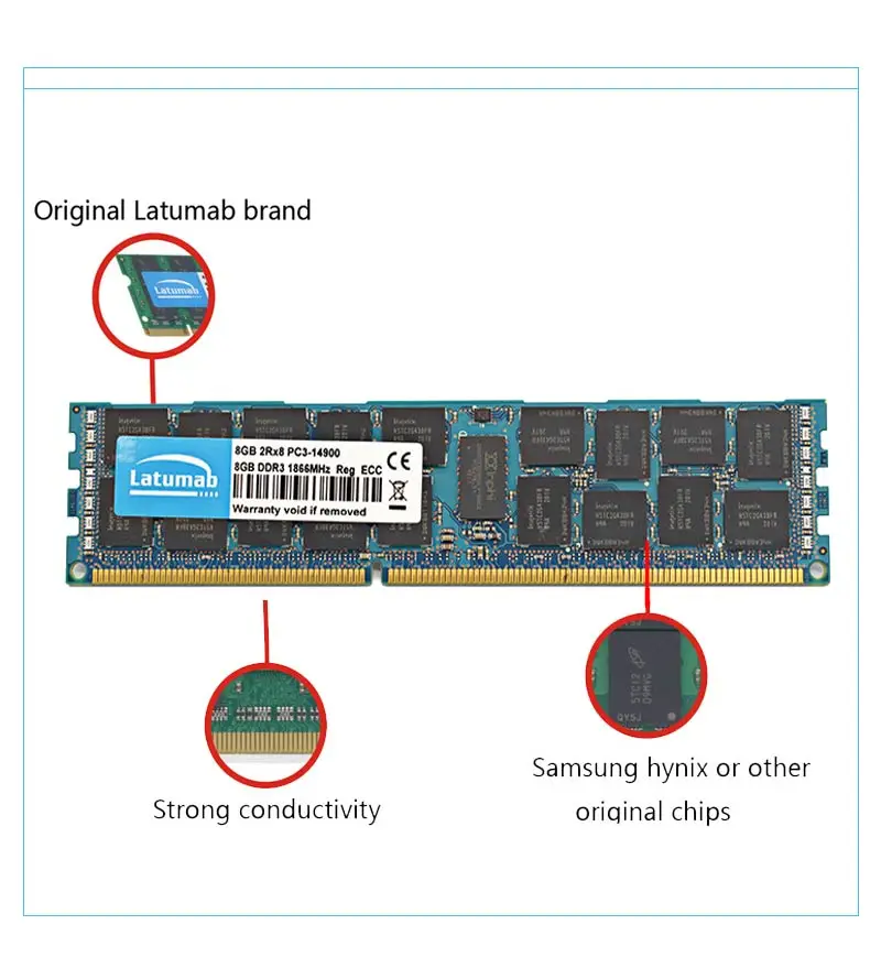 Latumab 8 Гб оперативной памяти, 16 Гб встроенной памяти, DDR3 1866 МГц PC3 14900 регистровая и ecc-память Серверная Память RAM память пк модуль памяти RAM 1 шт./2 шт./4 шт. высокое качество