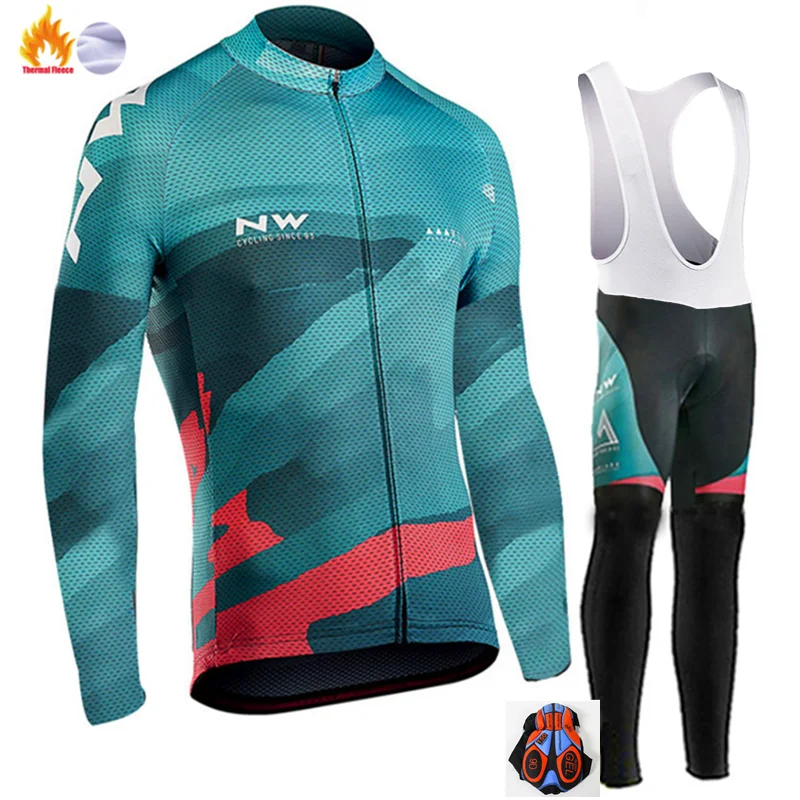 Men Winter Thermal Cycling Clothing New NW Long Sleeve Cycling Jersey Set Ropa Ciclismo MTB Bike Maillot Bicycle Wear - Цвет: Winter Cycling Suit