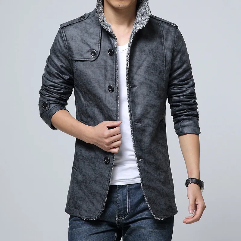 

Large Size Winter New Style Men's plus Velvet Mid-length Leather Coat Men Thick Warm Slim Fit Jacket Leather Jacket
