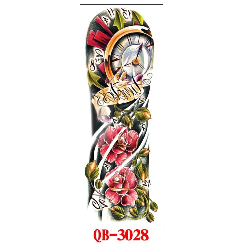 3028 Full Arm Temporary Tattoo Stickers Large Black Skeletons Body Tattoo Waterproof Tattoo For Men Women Fake Tattoos 17*48cm - Цвет: 3028