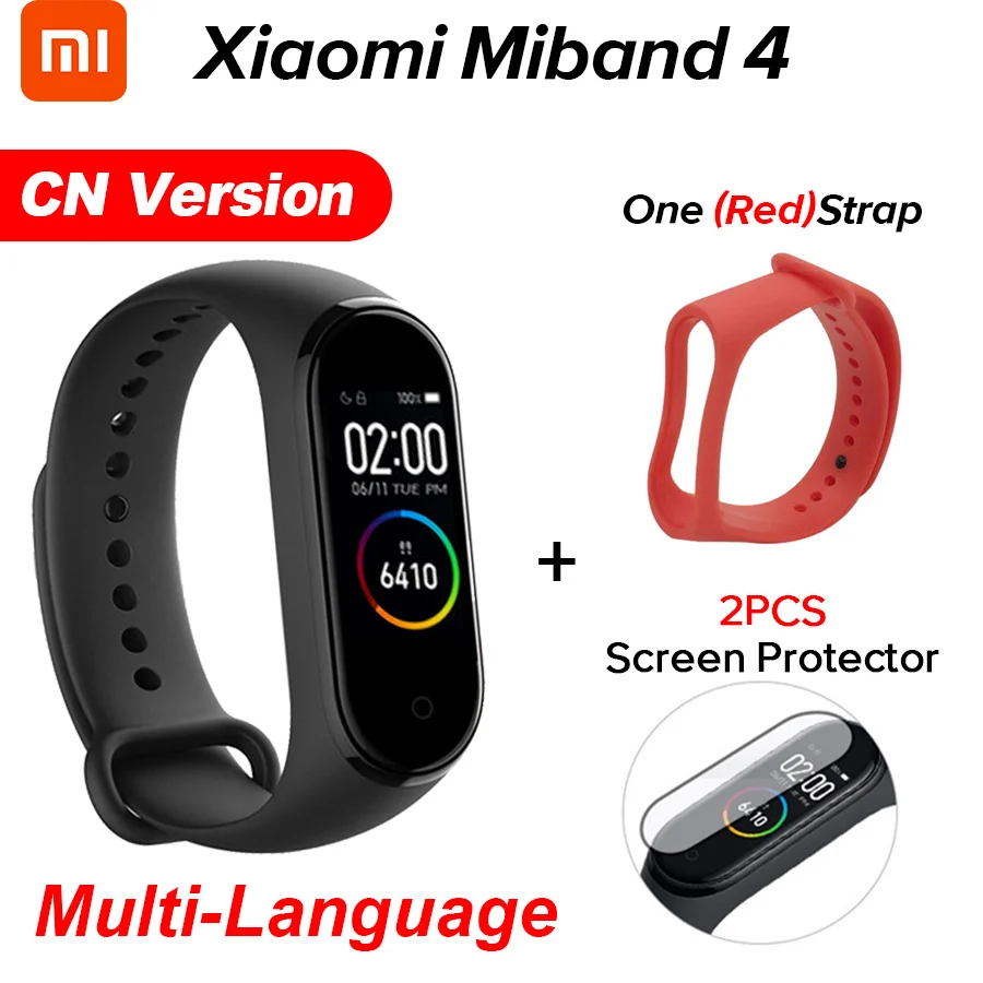 CN Red N Film Xiaomi mi Band 4 Smart mi band 4 Цвета экран Браслет фитнес-трекер для измерения сердечного ритма Bluetooth 5,0 водонепроницаемый банда4 - Цвет: CN Red N Film