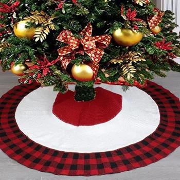 

Christmas Knitted Tree Skirt Fashion Plaid Christmas Tree Skirt Apron Christmas Tree Ornaments Holiday Party Decorations