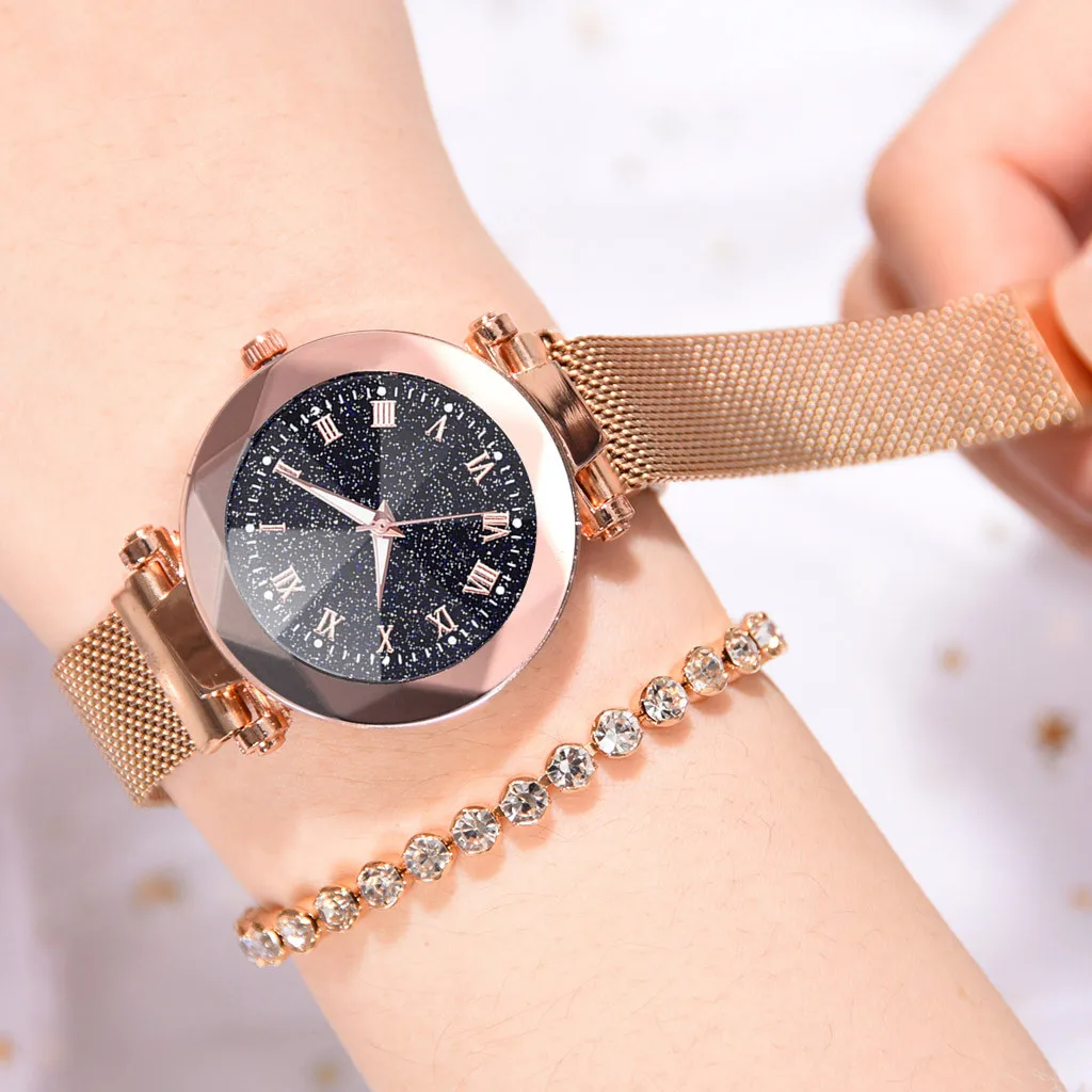 Наручные часы для женщин Роскошные выпуклые стеклянные кварцевые сетчатый ремень с магнитной пряжкой женские часы Stardust часы Montres Femmes