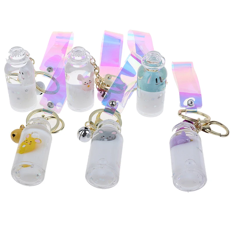 Moving Quicksand Keychain Cute Floating Mouse Key Chain Rat Keychains Creative Bag Jewelry Key Ring Car Pendant Keyring