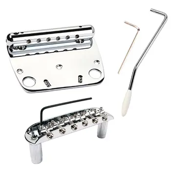 

4 Pcs/set 6-string Chrome Hard-tail Fixed Bridge Set with Wrench for Electric Guitar Replacement Parts