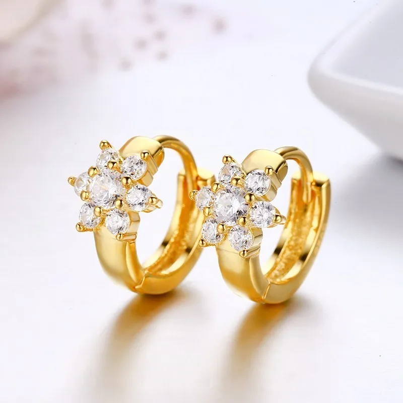 Cute 925 Sterling Silver Gold Color Flower Circle Small Loop Huggie Hoop Earrings For Women Jewelry Kids Baby Girls Arose Argola