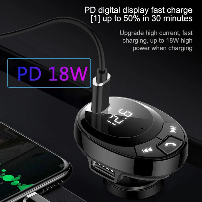 JINSERTA PD 18 Вт Быстрая зарядка автомобильный комплект Hands free fm-передатчик Bluetooth 5,0 авто FM модулятор TF USB Flash музыкальный приемник