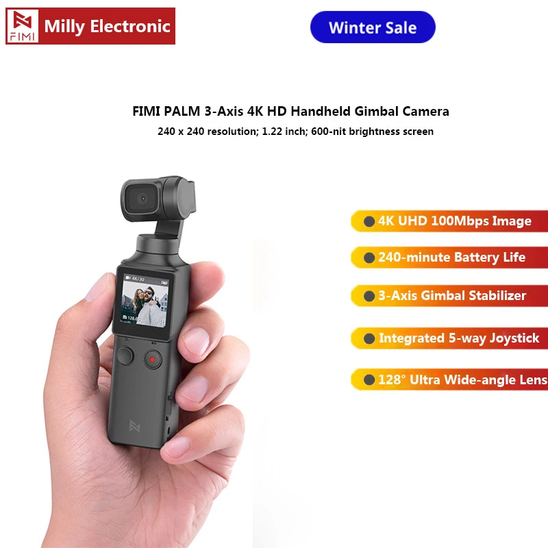 

FIMI PALM 3-Axis 4K HD Handheld Gimbal Camera Stabilizer 128° Wide Angle Smart Track Built-in Wi-Fi control