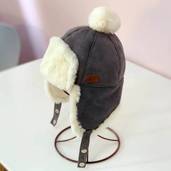Новые осенние и зимние детские наушники для мальчиков и девочек, шапка Lei Feng в Корейском стиле, детская теплая замшевая шляпа для холодной зимы - Цвет: Серый