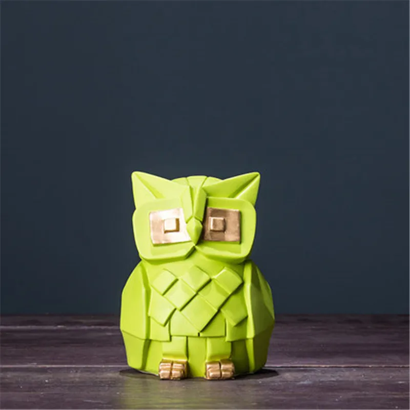  Nordic Abstraction Geometry Owl Resin Simulation Animal Statue Creative Children Bedroom Cartoon De - 4000165250013