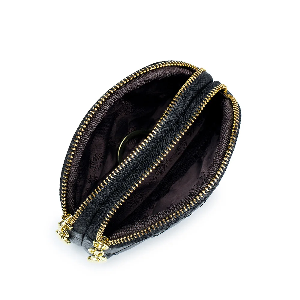 Women Genuine Leather Zip Mini Coin Purse With Key Ring Female Double Zipper Card Holder Small Change Wallet Pouch Storage Bag