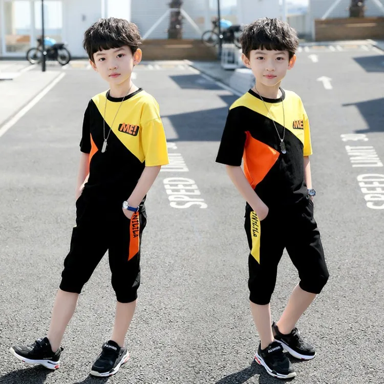 

BOY'S Summer Wear 2019 New Style Set Western Style Big Boy Summer Short-sleeved Two-Piece Set CHILDREN'S Garment Boy Sports Fash