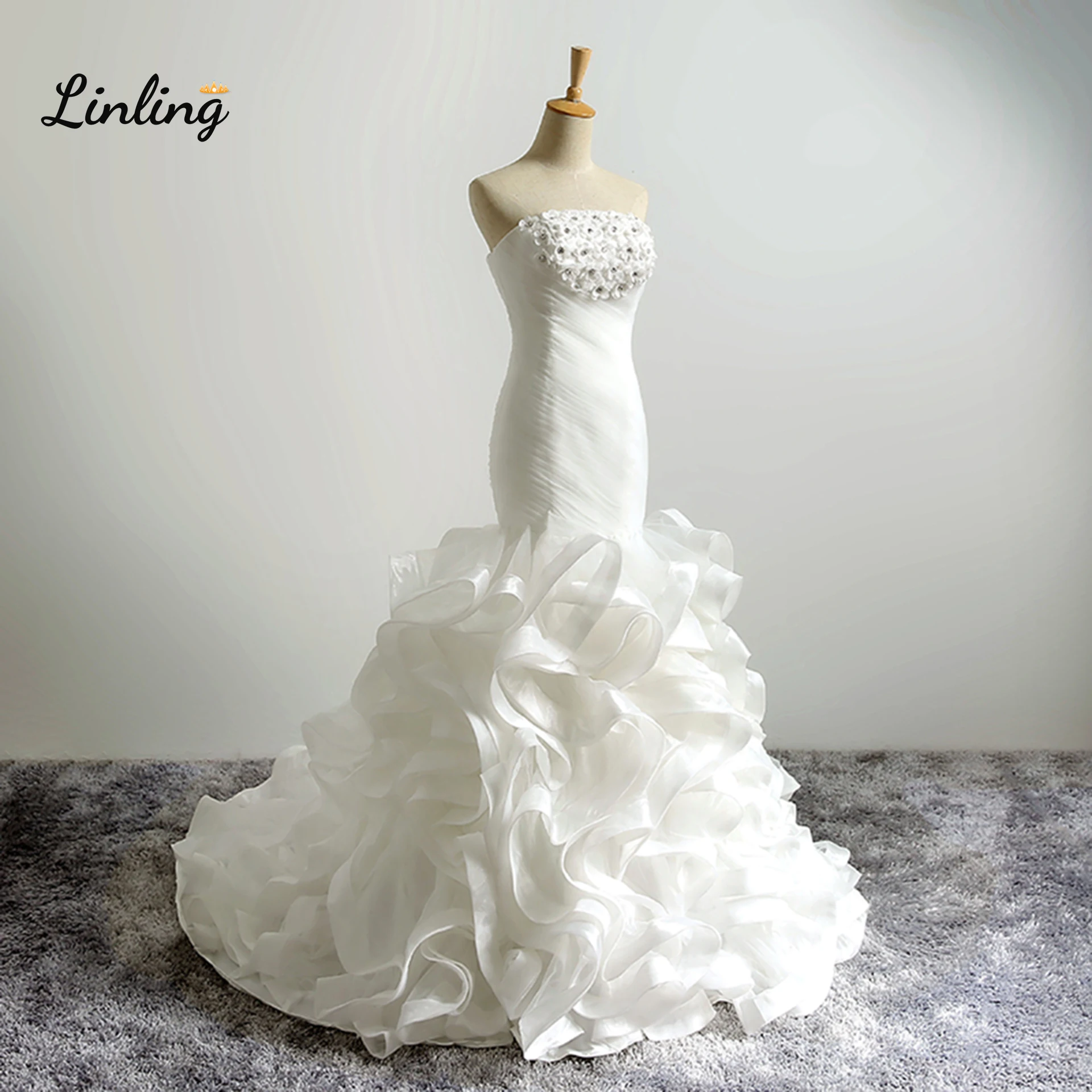 

LINLING Plus Size Wedding Dress Mermaid Ruffles vestidos de novia Elegant Dress For Wedding Party
