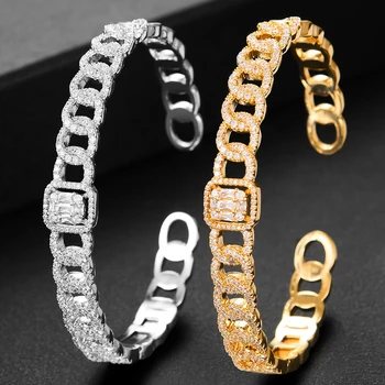 

GODKI 2020 Luxury Chunky Link Cuff Bangle For Women Wedding Bagutte Cut Cubic Zircon Crystal CZ Dubai Bracelet Party Jewelry