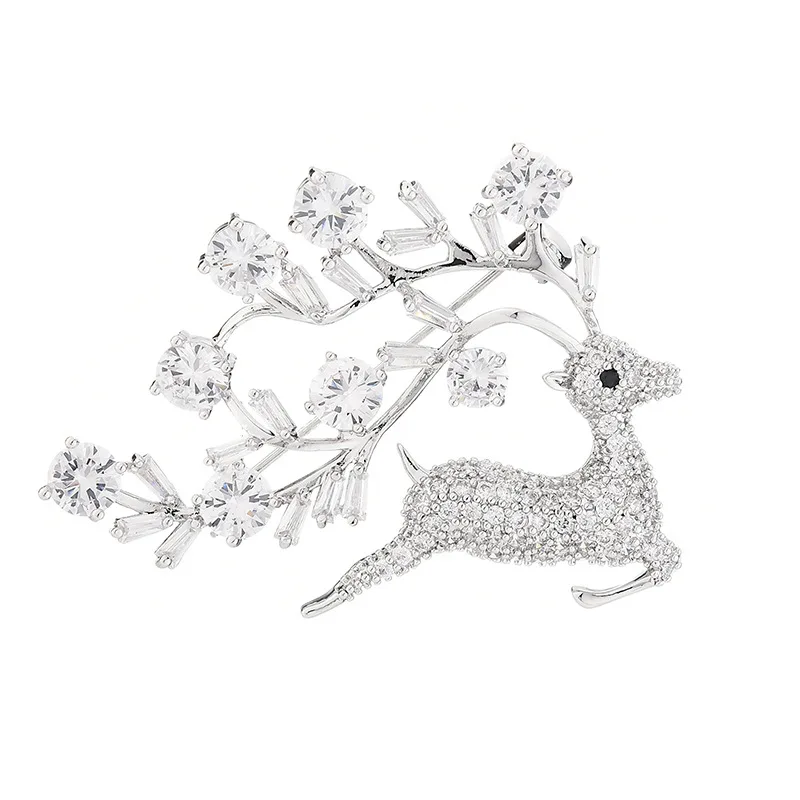 Роскошные ювелирные изделия, модная женская брошь, нежный олененок, циркониевая брошь, блестящее животное, нержавеющая сталь, декоративная булавка для одежды
