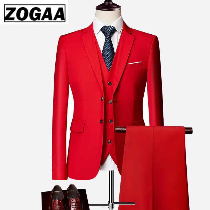 

ZOGAA 2019 Male Wedding Dress Custom Made Groom Tuxedos Men's suits Tailor Suit Red Blazer Suits For Men 3 Pcs Jacket+Pants+Vest