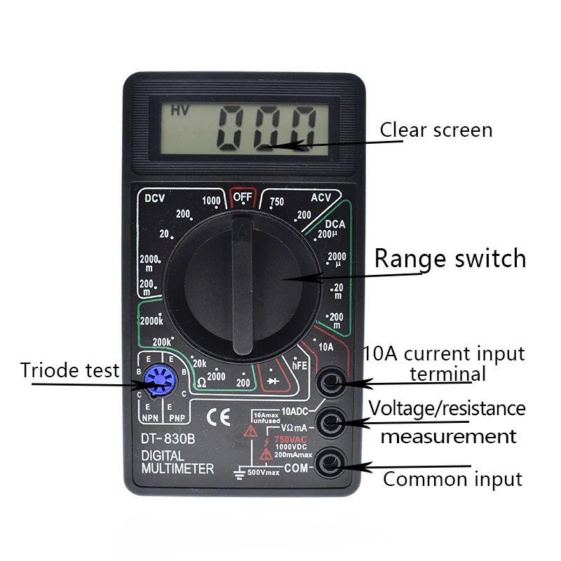 AEAK DT-830B Цифровой вольтметр, амперметр, Омметр мультиметр портативный тестер DT830B AC DC 750/1000 В Ампер Вольт Ом домашний тестер