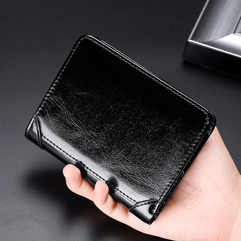 

2022 Fashion Vintage Purse Wallet High Quality Cow Leather RFID Blocking Wallet Business Anti-Scan Card Holder ID Money Bag