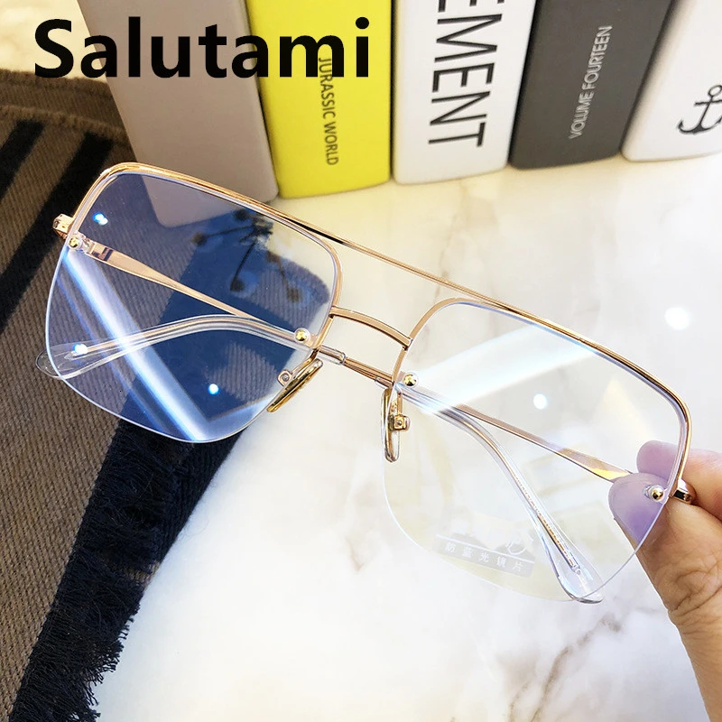 

Half Frame Alloy Square Clear Glasses Frame Men Anti-blue Light Eyeglasses Oversized Retro Computer Goggle Eyewear Women Shades