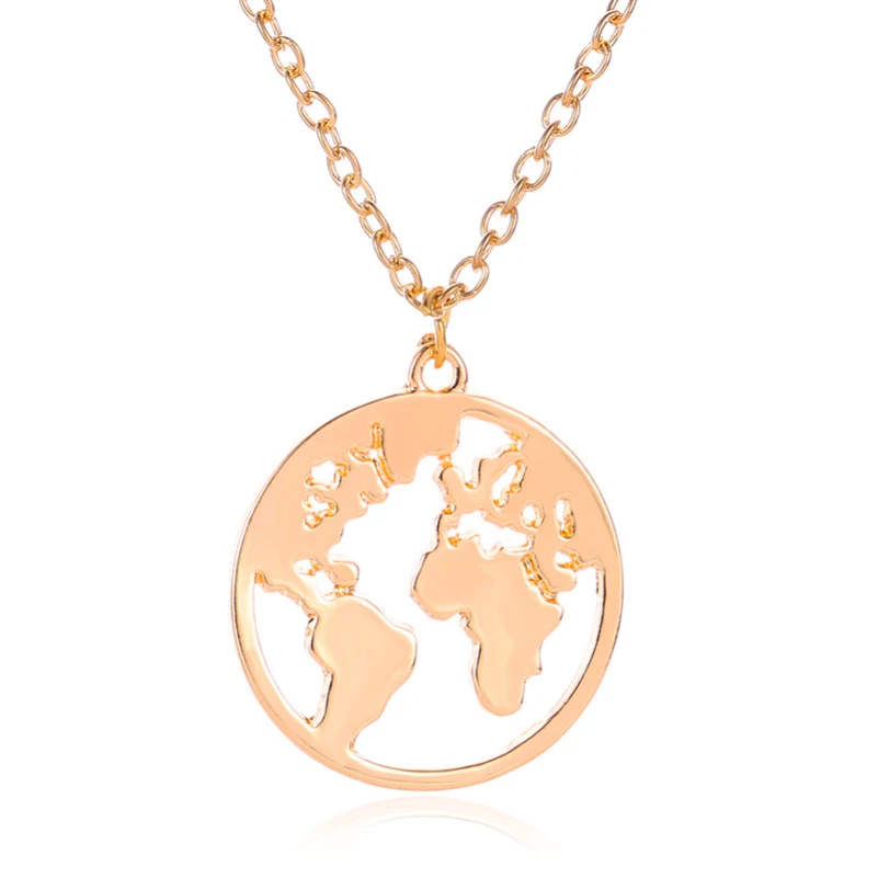 Aesthetic Hollow Simple World Map Golden White Black Alloy Necklace Pendants For Women Men Collarbone Chain | Украшения и