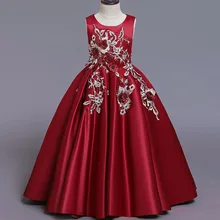 Г. Вечерние Платья с цветочным рисунком для девочек элегантная Рождественская одежда с кружевом и бантом для детей Одежда для девочек Детский костюм-пачка для свадьбы LP-203