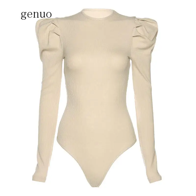 New O-neck Long Pull Sleeve Body Suit Femme Elegant Women Bodysuits Bodycon Lady Knitted Rompers Outfits Black Red