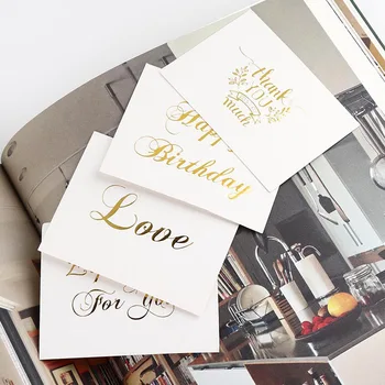 

100Pcs Mini Gold Embossed Thank you Card Valentine Happy Birthday Christmas Party Wedding Invitation Letter Greeting Cards