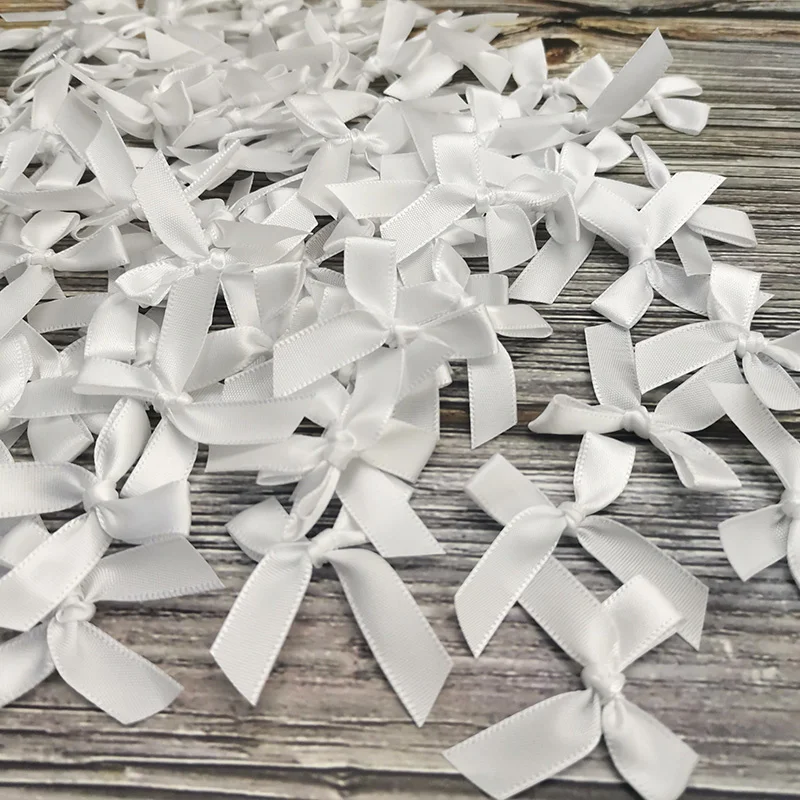 (200 Pcs) 4cm*4cm Fresh Pink Ribbon Bows Small Size Polyester Satin Ribbon Bow Flower DIY Craft Decoration