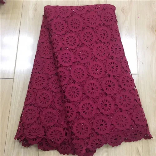 wine red Шнур кружево для нигерийских вечерние детские розовые кружевная ткань гипюр кружевная ткань с камнями tissu dentelle африканская ткань для платья 5yard - Цвет: wine red