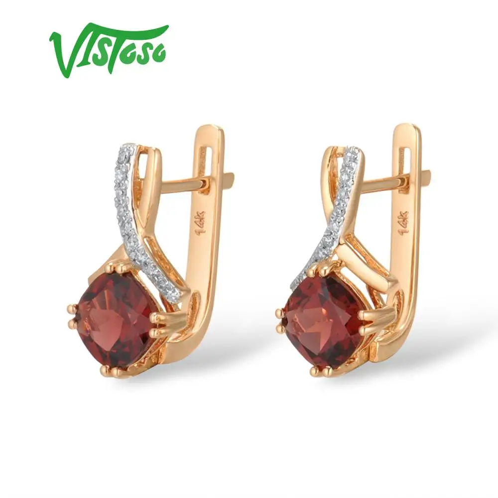 VISTOSO золотые серьги для женщин подлинные 14K 585 розовое золото Сияющий гранат